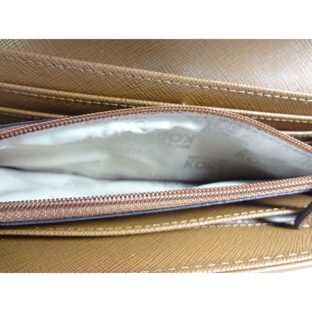 Michael Kors Fulton Flap Wallet Luggage Brown Pebbled Leather Gold MK Logo - Picture 6 of 7
